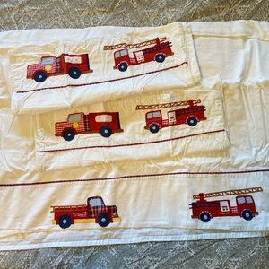 The Company Store fire truck  full flat and 2 pillowcases
